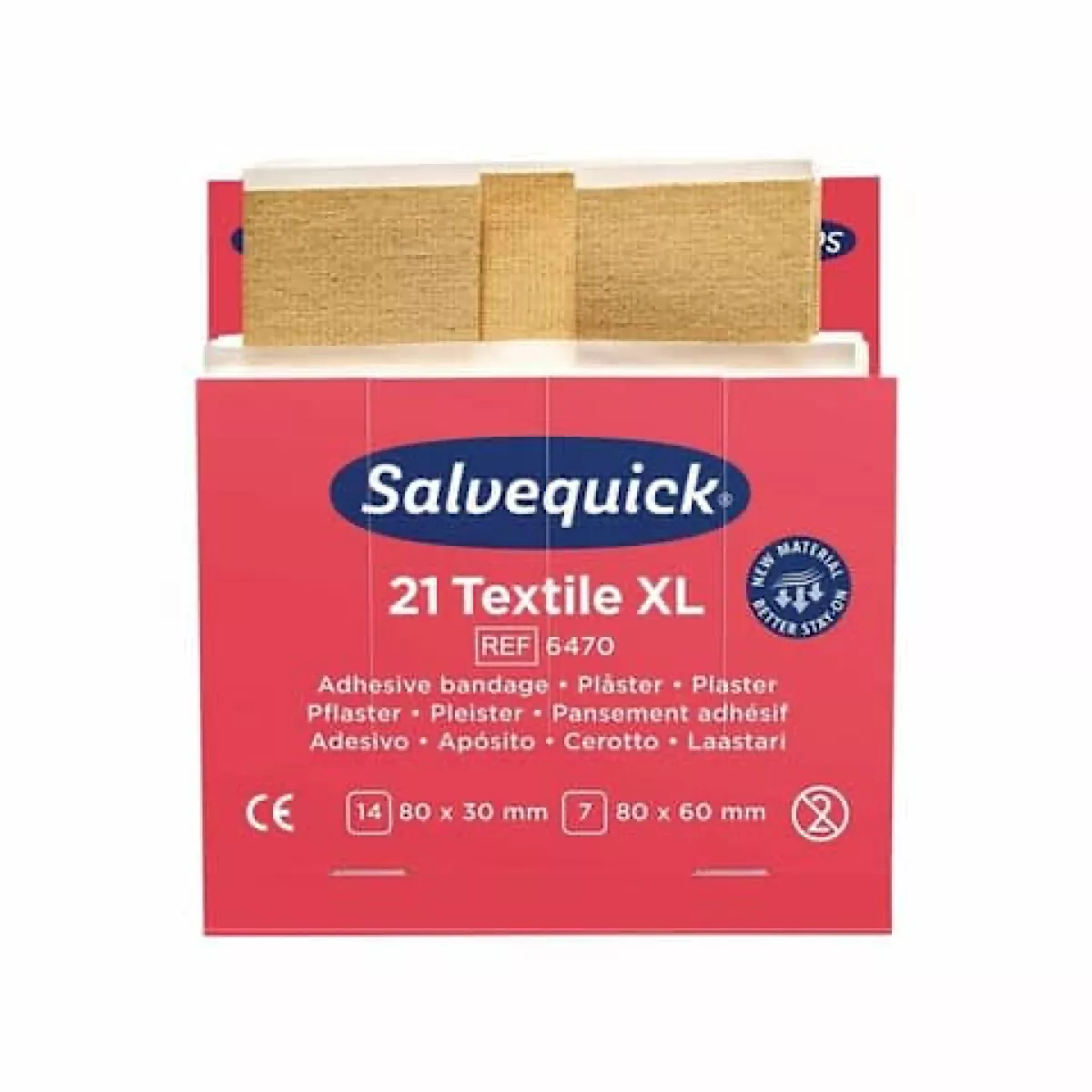 Salvequick Pflasterspender Refill-Einsatz 6470 mit 6 x 21 St. Pflaster aus elastischem Textil - Allergien getestet