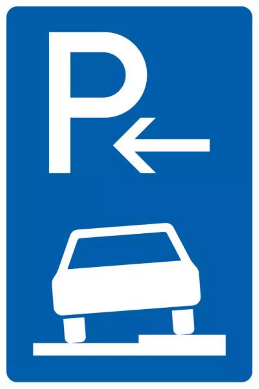 Verkehrszeichen 315-56 Parken auf Gehwegen halb in Fahrtrichtung rechts, Anfang - 630x420 2 mm RA2