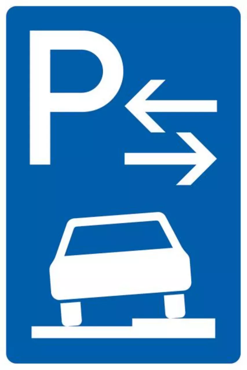 Verkehrszeichen 315-58 Parken auf Gehwegen halb in Fahrtrichtung rechts, Mitte - 630x420 2 mm RA2