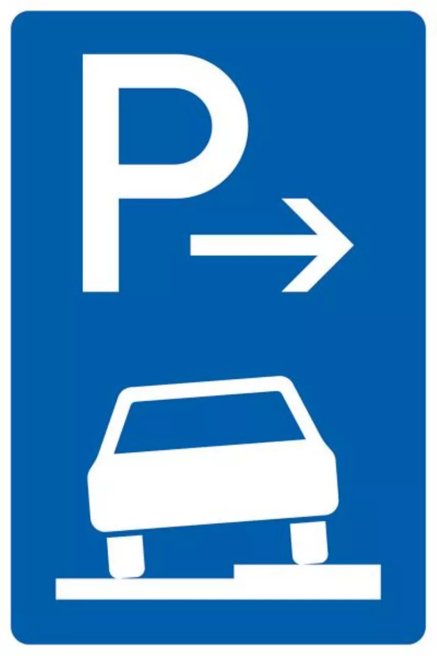 Verkehrszeichen 315-57 Parken auf Gehwegen halb in Fahrtrichtung rechts, Ende - 630x420 2 mm RA2