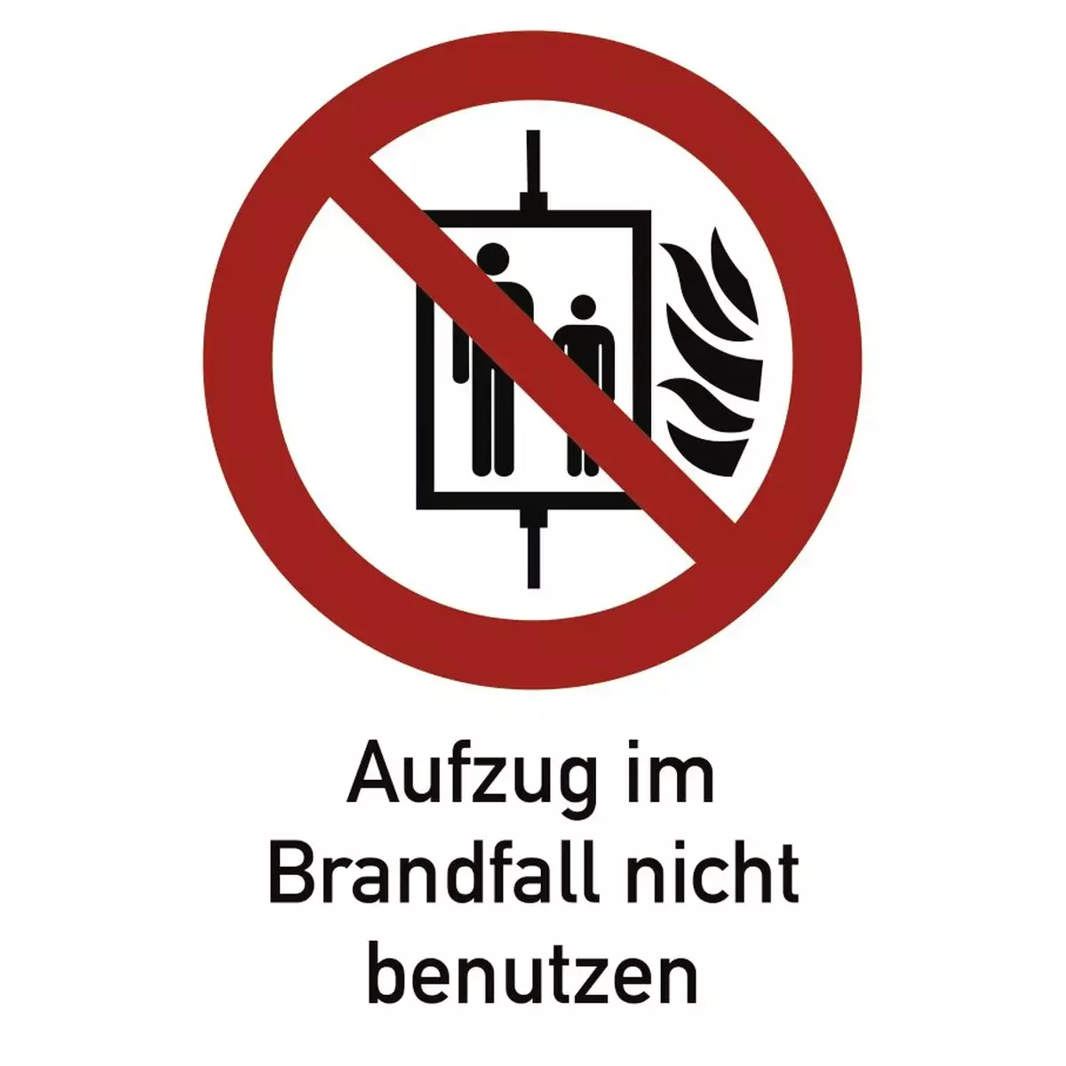 Aufzug im Brandfall nicht benutzen ISO 7010, Kombischild, Alu, 131x185 mm