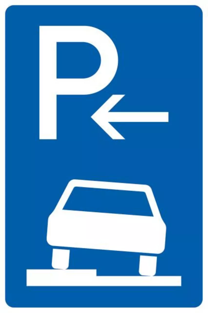 Verkehrszeichen 315-51 Parken auf Gehwegen halb in Fahrtrichtung links, Anfang - 630x420 2 mm RA2