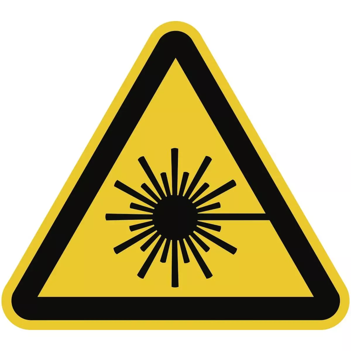 Warnung vor Laserstrahl ISO 7010, Folie, 50 mm SL, 6 Stück/Bogen