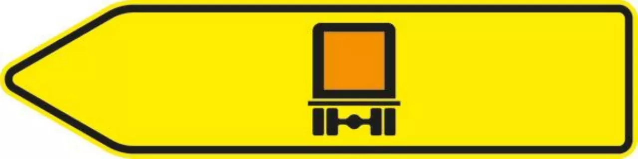 Verkehrszeichen 421-11 Pfeilwegweiser für kennzeichnungspflichtige Fahrzeuge mit gefährlichen Gütern, linksweisend - 350x1250mm RA2 Alform 1