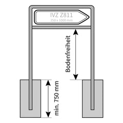 Rohrrahmen Wegweiser Standrohr ø 48,3/2,0 mm, 250 x 1000 mm, 2-beinig IVZ Z811