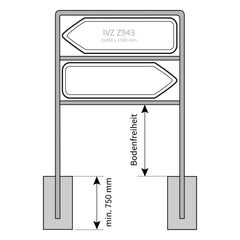 Rohrrahmen Wegweiser 2-beinig, Standrohr ø 60,3/2,0 mm Schildmaß 2 x 450 x 1500 mm, 2- IVZ Z943