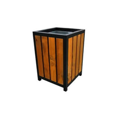 Abfallbehälter Quadro KW1, 45L, Fichtenholz teak, Gestell schwarz RAL 9005