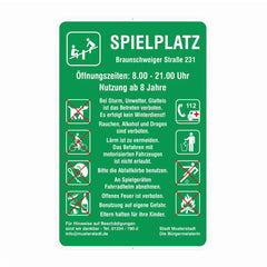 Spiel- und Sportanlagenschilder, Spielplatz, grün-weiß, 630 x 420 mm, 2 mm Lackfolie