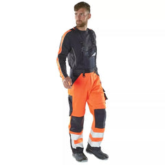 Warnschutz-Latzhose Newcastle, Farbe HiVis orange/schwarzbl., Gr. 82C44