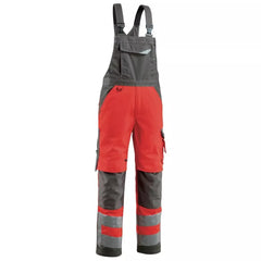 Warnschutz-Latzhose Newcastle, Farbe HiVis rot/dunkelanth., Gr. 82C44