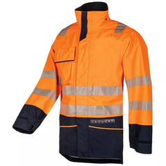 Warnschutz-Regenjacke m. Störl. Torvik, Farbe leuchtorange/marine, Gr. 2XL