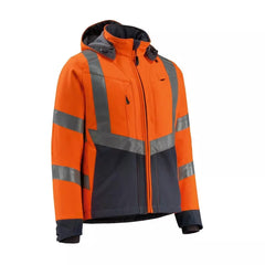 Warnschutz-Softshelljacken Blackpool, Farbe HiVis orange/schwarzblau, Gr.S