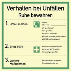 Verhalten bei Unfällen ISO 7010, Kunststoff, langnachl., 160-mcd, 180x180 mm