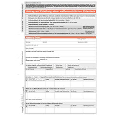 Antrag auf Erteilung einer Erlaubnis nach dem Waffengesetz, A4, 25 Stück