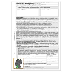 Antrag Wohngeld, Mietzuschuss inkl. Mietbescheinigung, A4 8-seitig, 25 Stück