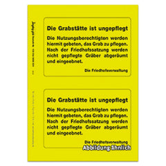 Grabstätte ist ungepflegt, Aufkleber sk, 105 x 74, gelb (1 Bogen = 2 Stück), 10 Bogen