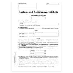 Kosten- und Gebührenverzeichnis -Titelbogen- DIN A4, 4-seitig, 10 Stück