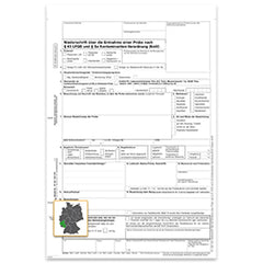 Lebensmittel-Probenahmeniederschrift, § 43 LFGB und § 5a Kontaminanten-Verordnung (KmV) A4, 4fach, SD, 100 Satz