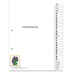 Register- Satz Haushaltssatzung, 29-teilig, DIN A4 hoch (Lochung links, Registerstanzung rechts), 1 Satz