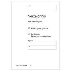 Verzeichnis BZR / GZR - Titelbogen, A4, 4-seitig, 10 Stück