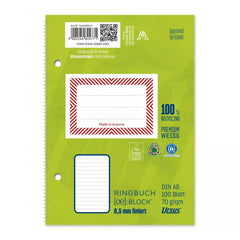 Ringbuchblock - A6, 100 Blatt, 70 g/qm, liniert