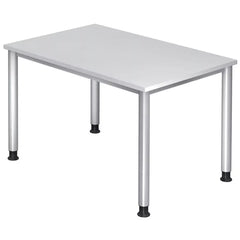 Schreibtisch 4-Fuß-Gestell rund - 120 x 68-76 x 80 cm, höhenverstellbar, Weiß/Silber