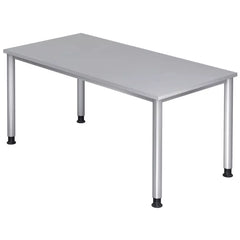 Schreibtisch 4-Fuß-Gestell rund - 160 x 68-76 x 80 cm, höhenverstellbar, Grau/Silber