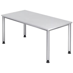 Schreibtisch 4-Fuß-Gestell rund - 160 x 68-76 x 80 cm, höhenverstellbar, Weiß/Silber