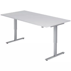 Sitz-Steh-Schreibtisch mit T-Fuß - 120 x 72-119 x 80 cm, elektr. höhenverstellbar, Weiß