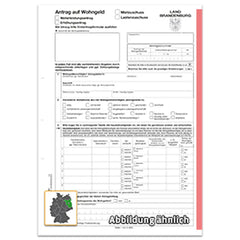 Weiterleistungsantrag / Erhöhungsantrag zum Antrag auf Wohngeld, Mietzuschuss / Lastenzuschuss, A4 4-seitig, mit rotem Orgastreifen, 100 Stück