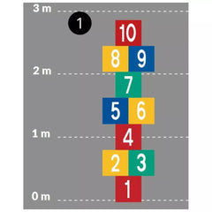 Spielplatzmarkierung Hüpfspiel, Himmel-und-Hölle 1-10 (groß), 2800x800 mm