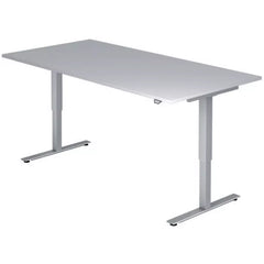 Sitz-Steh-Schreibtisch mit T-Fuß - 120 x 72-119 x 80 cm, elektr. höhenverstellbar, Grau, mit Montageservice