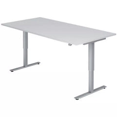 Sitz-Steh-Schreibtisch mit T-Fuß - 180 x 72-119 x 80 cm, elektr. höhenverstellbar, Weiß, mit Montageservice