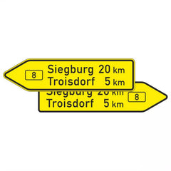 Verkehrszeichen 415-40 Pfeilwegweiser auf Bundesstraßen, doppelseitig - 350x1250x2mm RA2 Astifol 2-seitig