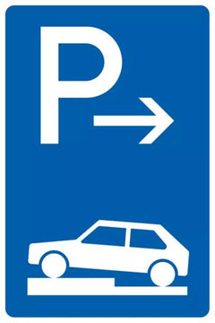 Verkehrszeichen 315-72 Parken auf Gehwegen halb quer zur Fahrtrichtung links, Ende - 630x420 2 mm RA1