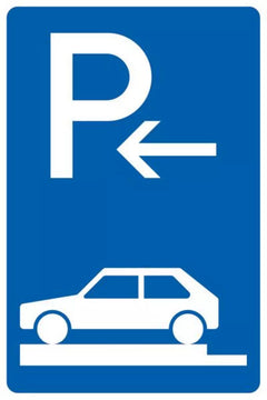 Verkehrszeichen 315-81 Parken auf Gehwegen ganz quer zur Fahrtrichtung links, Anfang - 630x420 2 mm RA1 Astifol