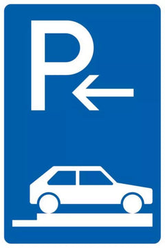 Verkehrszeichen 315-86 Parken auf Gehwegen ganz quer zur Fahrtrichtung rechts, Anfang - 630x420 2 mm RA1