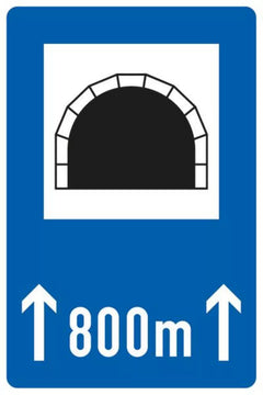 Verkehrszeichen 327-50 Tunnel, mit Längenangabe in m - 1260x840 3 mm RA2