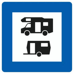 Verkehrszeichen 365-68 Wohnmobil- und Wohnwagenplatz - 600x600 2 mm RA1