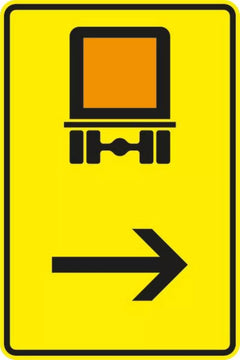 Verkehrszeichen 422-22 Wegweiser für kennzeichnungspflichtige Fahrzeuge mit gefährlichen Gütern, hier rechts - 1260x840 3 mm RA1