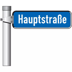 Straßennamensschild mit C-Profilrahmen, blau, 200x1000, RA1, Schrift einseitig in weiß