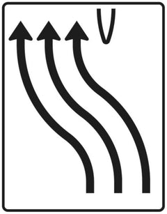 Verkehrszeichen 501-12 Überleitungstafel ? ohne Gegenverkehr ? dreistreifig nach links - 1600x1250 2 mm RA1