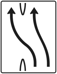 Verkehrszeichen 501-13 Überleitungstafel ? ohne Gegenverkehr ? zweistreifig nach links, ein Fahrstreifen übergeleitet - 1600x1250 2 mm RA1
