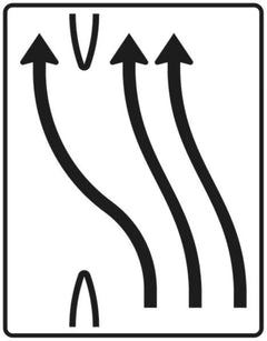 Verkehrszeichen 501-14 Überleitungstafel ? ohne Gegenverkehr ? dreistreifig nach links, ein Fahrstreifen übergeleitet - 1600x1250 2 mm RA1