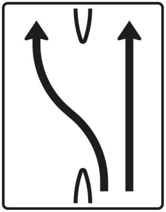 Verkehrszeichen 501-16 Überleitungstafel ? ohne Gegenverkehr ? einstreifig nach links und einstreifig geradeaus; bisher Zeichen 501-15 - 1600x1250 2 mm RA1