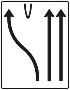 Verkehrszeichen 501-17 Überleitungstafel ? ohne Gegenverkehr ? einstreifig nach links und zweistreifig geradeaus; bisher Zeichen 501-16 - 1600x1250 2 mm RA1