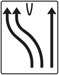 Verkehrszeichen 501-18 Überleitungstafel ? ohne Gegenverkehr ? zweistreifig nach links und einstreifig geradeaus; bisher Zeichen 501-17 - 1600x1250 2 mm RA1