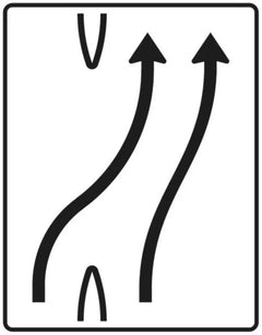 Verkehrszeichen 501-23 Überleitungstafel ? ohne Gegenverkehr ? zweistreifig nach rechts, ein Fahrstreifen übergeleitet - 1600x1250 2 mm RA1