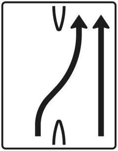 Verkehrszeichen 501-26 Überleitungstafel ? ohne Gegenverkehr ? einstreifig nach rechts und einstreifig geradeaus; neues Zeichen - 1600x1250 2 mm RA1