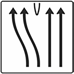 Verkehrszeichen 501-50 Überleitungstafel ohne Gegenverkehr 4-streifig, davon die beiden linken Fahrstreifen nach links übergeleitet und die beiden rechten Fahrstreifen geradeaus. - 1600x1600 2 mm RA1